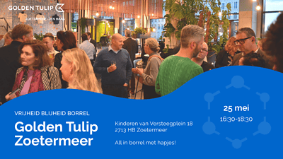 Een flyer waarin reclame wordt gemaakt voor het hotel Golden Tulip Zoetermeer.